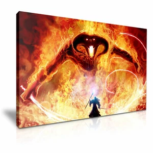 Herr der Ringe Balrog Gandalf Das graue Poster Leinwand Wandkunst Druck 76x50cm - Bild 1 von 7