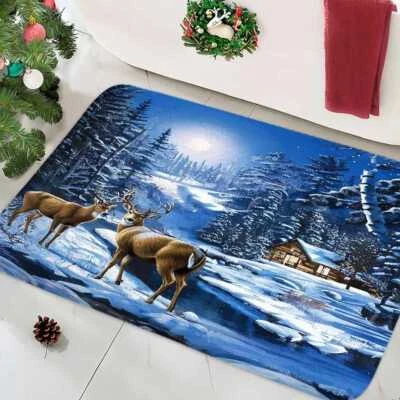 Winter Schnee Hirsch Badteppich Badvorleger Badematte Badmatte Duschvorlage Bad - Bild 1 von 4