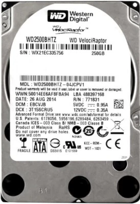 Western Digital VelociRaptor 250GB 10000U/Min 64MB SATA III WD2500BHTZ 2.5 " " - Image 1 of 3