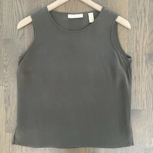 Vintage Kate Hill Petite Sleeveless 100% Silk Shell Tank in Olive Green Medium - Picture 1 of 8