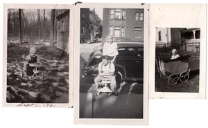 3 40-50s snap shots baby dad Vintage Taylor Tot Blue White Stroller Walker buggy - Picture 1 of 2