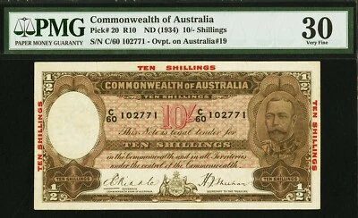 Australia 10 Shillings Riddle/Sheehan ND (1934) Pick-20 R-10 Very Fine PMG 30 - Image 1 of 2