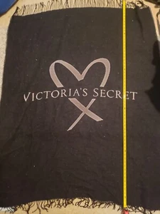 Victoria's Secret Black Pink Heart Logo Blanket Knit Fringe Throw 64x51” - Picture 1 of 3