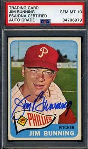 Jim Bunning Gem Mint 10 PSA DNA Signed 1965 Topps Autograph