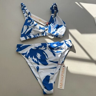 Conjunto de bikini de natación MINKPINK medio azul cuervo bikini top y calzoncillo de corte alto cuervo  Foto 1 de 4