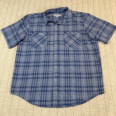 Orvis Mens Button Shirt Large Blue Tartan Plaid Collared Fly Fishing Pocket - Image 1 of 4