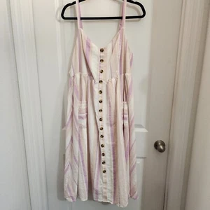 TORRID Sundress Size 2X Linen Blend Cotton Candy Pastel Multi Striped Midi Lined - Picture 1 of 17