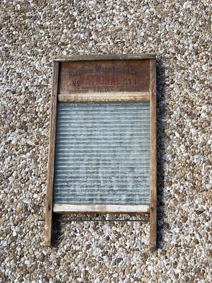 Antique National Washboard No. 511 Glass Wood Primitive Americana - Image 1 of 4