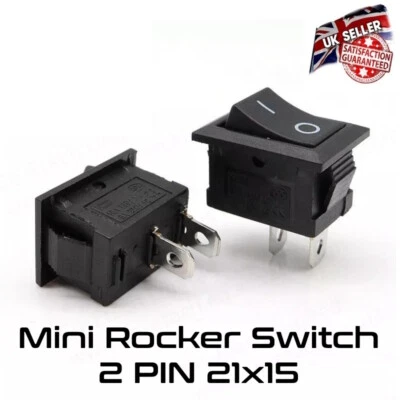 Rocker Switch Black Mini 2 Pin 6 Amp 21 x 15 Panel Mount 240V *UK Supplier*