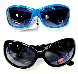  Girls Plastic Fashion Sunglasses One Blue One Black  2 Pairs - Picture 1 of 2