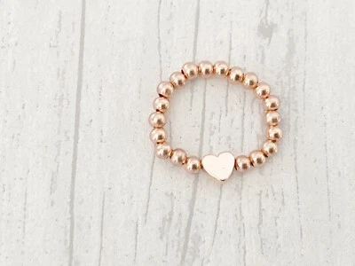 Rose Gold Ball Beaded Stretch Ring Heart Charm Toe Thumb Elastic Bijoux - Image 1 of 3