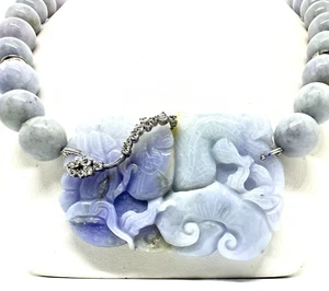 Collar de broche magnético de diamantes de 14 k de jadeíta lavanda tallada 18,5" - Imagen 1 de 17