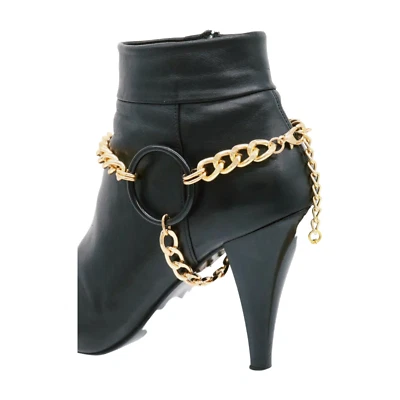 Mujer Oro Metal Cadena Bota Pulsera Zapato Negro Círculo Bajo Dije Borla Trasera Foto 1 de 4