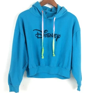 Disney Girls Sweatshirt XXL Turquoise Logo Hoodie Cropped Pullover Long Sleeve - Picture 1 of 12