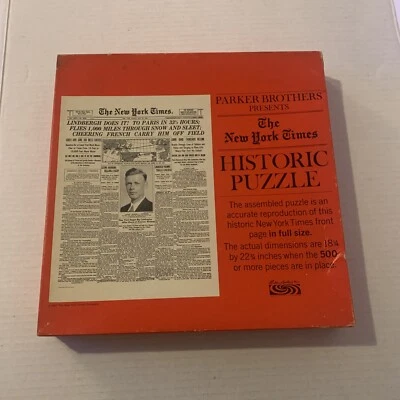 Vintage Parker Bros Lindbergh's Flight New York Times 500 Piece Puzzle SEALED - Image 1 of 4