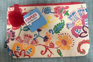Staples Zippered Beige Canvas Makeup Pencil Bag Case Pouch Wallet 9" new - Picture 1 of 2