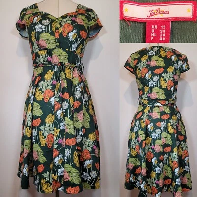 Vestido Falda Completa Elegante Floral Verde Joe Browns Talla 12 Cuello Corazón Retro Foto 1 de 4