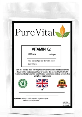 Vitamin K2 1000mcg Softgels – Supports Bone & Heart Health by PureVital