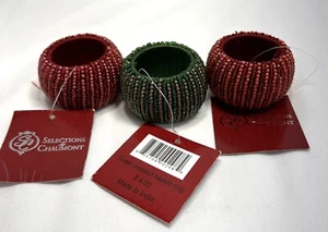 Beaded Napkin Rings - Red Green Tiny Beads  - Lot of 3 Christmas Dinner Holiday - Picture 1 of 2