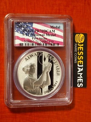 2011 P PROOF SILVER SEPTEMBER 11 NATIONAL MEDAL PCGS PR70 DCAM FIRST STRIKE 9/11 - Image 1 of 2