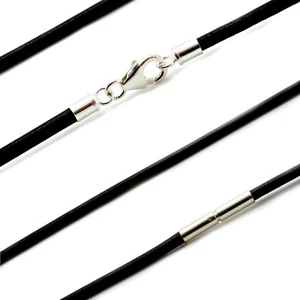 Mens/Ladies Leather Necklace-Sterling Silver Clasp Choice-3mm Black Leather - Picture 1 of 9