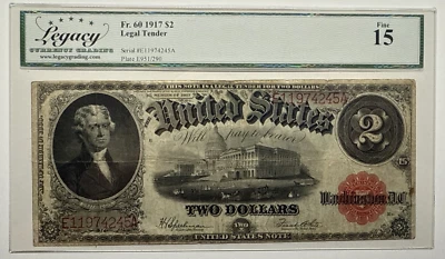 LEGACY15 FINE 1917 $2 LEGAL TENDER RED SEAL SPEELMAN WHITE 4245A - Image 1 of 2