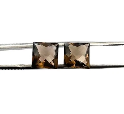 Natural Smoky Quartz Square Checker Cut Loose Gemstone 2 Pcs 8 MM 4.80 CT - Image 1 of 4