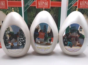 Hallmark Winter Surprise Ornaments Set of 3 Yrs 1990 1991 1992 Penguins in Eggs - Picture 1 of 12