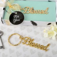 Blessed Theme Gold Metal Keychain Religious Christening, Wedding Favors