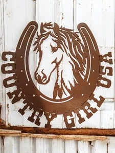 Pferdebild.  Landmädchen. Metall Plasmaschnitt - Bild 1 von 4