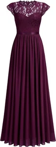 Womens Formal Dress | XXL UK 24 Scoop Neck Lace Cap Sleeve A-line Evening Long - Picture 1 of 7