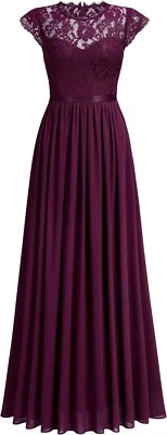 MIUSOL Womens Formal Dress | XXL UK 24 Scoop Neck Lace Cap Sleeve A-line Evening Long