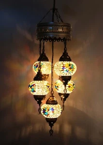 Turkish Pendant Lamp, Asylove Mosaic Moroccan Pendant Lamp, Hanging Chandeliers - Picture 1 of 34