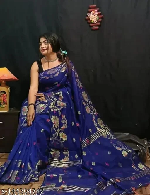 Sari de algodón y seda con blusa para correr para mujer Foto 1 de 1