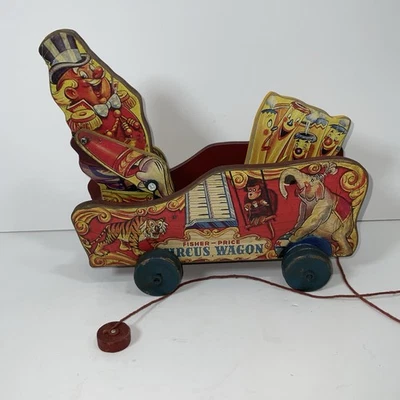 Vagón de circo Fischer Price #156 raro de la década de 1940 juguete de madera funciona Foto 1 de 4