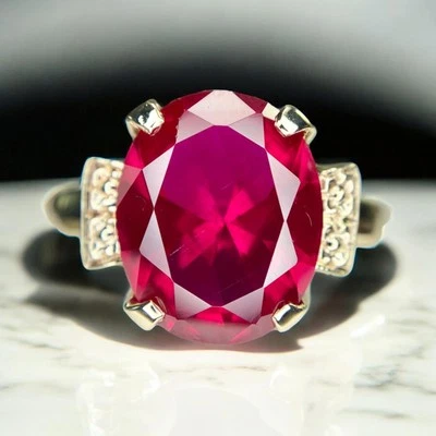 Anillo de cóctel vintage retro de oro amarillo de 10k grande ovalado rojo rubí floral Foto 1 de 4