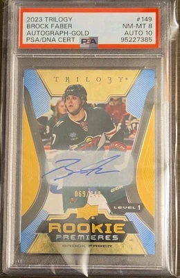 2023-24 Upper Deck Trilogy Brock Faber Level 1 Common Gold Auto #/249 #149 PSA 8 - Image 1 of 4