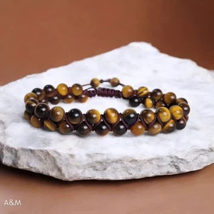 Yellow Tiger Eye Bracelet, Natural Gemstone Braided Jewellery, Unisex Armwrist - Picture 1 of 2