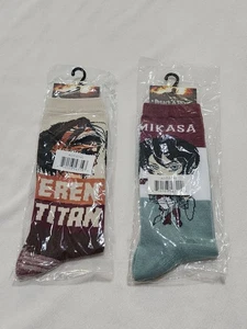 Kodansha Attack On Titan EREN & MIKASA Socks One Size Fits Most NEW Sealed - Picture 1 of 4