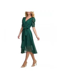 TOMMY HILFIGER Women's NWT Green Faux Wrap Cocktail Dress Lined $139- Size 12 - Picture 1 of 6