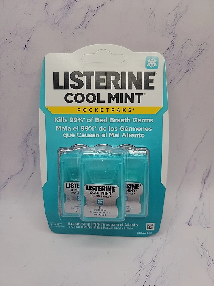 3-Pack Listerine Cool Mint Breath Strips Kills Bad Breath Germs 24-Strip Pack