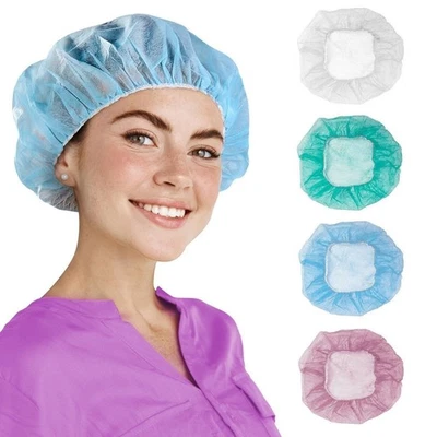 100ct Hair Net Bouffant Cap Blue Non Woven Head Cover Industrial 21" - Image 1 of 4