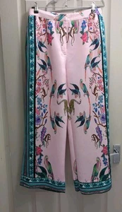 BNWT H & M light pink trousers with tropical/parrot print Size 12/14 Boho - Picture 1 of 7