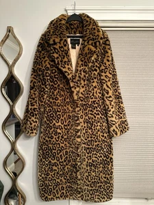 Dennis Basso STUNNING PLUSH Full Length Long Leopard Faux Fur Coat M/L - Picture 1 of 6