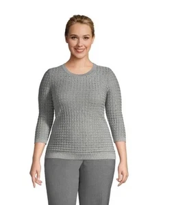 Lands End Damenpullover 3/4-Ärmel Größe 2XL grau Baumwolle Modal strukturiert neu mit Etikett - Bild 1 von 6