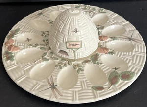 Vtg Pfaltzgraff Naturewood Deviled Egg Plate Tray Dragonfly Bees Bowl READ - Picture 1 of 9