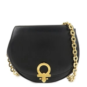 Echte Ferragamo Gancini Leder 2-Wege Kette Schultertasche Gürteltasche schwarz gebraucht kostenloser Versand - Bild 1 von 23
