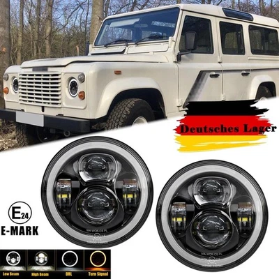 E24 Paar 7 Zoll LED Scheinwerfer Für Land Rover Defender Jeep Wrangler JK TJ LJ - Bild 1 von 4