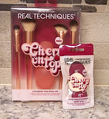 Real Techniques Cherry On Top Un Juego Base Tono Brillante + Bono Mini Puff Trio NUEVO Foto 1 de 4