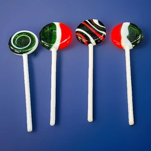 4 Hand Blown Glass Lollipop Ornaments Red Green White Christmas Holiday - Bild 1 von 15